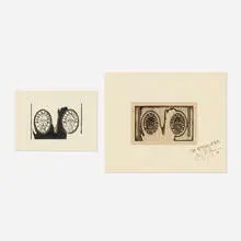 Two works from the 1st Etchings portfolio by Jasper Johns, 1967, etching with photo-engraving on Angoumois mounted to Tokugawa, etching in relief on Tokugawa, sold Oct 2026