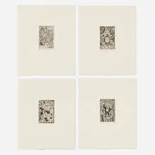 Four works by Tony Fitzpatrick, 1997, etching, sold Oct 2026