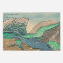Clear Creek Near by Bluffs at Phenix, Missouri by Joseph Yoakum, 1968, ballpoint pen and colored pencil on paper, sold Oct 2026