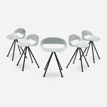 Trouvé stools, set of five by Michael Boyd, 2016, enameled and perforated aluminum, enameled steel, sold Oct 2026