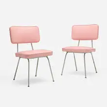 Dining chairs model 4671, pair by George Nelson, 1948, aluminum, vinyl, sold Oct 2026