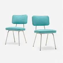 Dining chairs model 4671, pair by George Nelson & Associates, 1948, vinyl upholstery, aluminum, sold Oct 2026