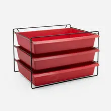 File rack by Charlotte Perriand, c. 1958, plastic, rubber-coated steel, sold Oct 2026