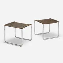 MR 1 stools, pair by Ludwig Mies van der Rohe, 1927, chrome-plated steel, cane, sold Oct 2026