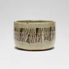 Early bowl by John Mason, 1950, glazed stoneware, sold Oct 2026