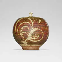 Early covered bowl by Peter Voulkos, c. 1952-53, glazed stoneware, sold Oct 2026