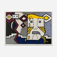 American Indian Theme V (from the American Indian Theme series) by Roy Lichtenstein, 1980, color woodcut on handmade Suzuki, sold Sep 2026