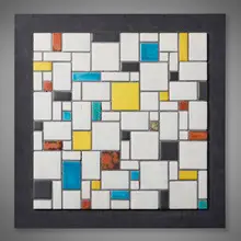 Keramika 6 by Otto Natzler, 1977, glazed earthenware tiles on painted board, sold Oct 2026