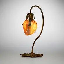 Abalone shell lamp by Charles Frederick Eaton, c. 1905, handwrought brass, brass tubing, abalone shell, sold Oct 2026