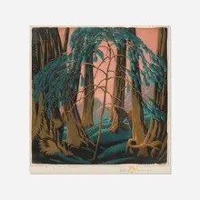Redwood by Gustave Baumann, 1934, woodcut in colors on Zanders laid, sold Oct 2026