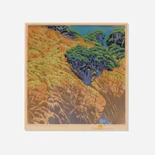 Point Lobos by Gustave Baumann, 1946, woodcut in colors on cream Ansbach wove, sold Oct 2026