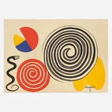La Poire, le fromage, et le serpent (from The Bicentennial Tapestries series) by Alexander Calder, 1975, hand-woven wool and silk, sold Oct 2026