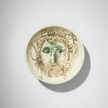 Visage de faune by Pablo Picasso, 1955, white earthenware clay with oxidized paraffin and black enamel decoration, sold Oct 2026