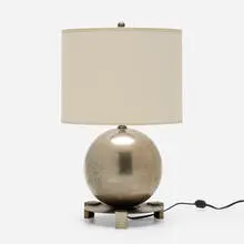 table lamp by attribution Jacques Adnet, c. 1930, nickel-plated brass, paper, sold Jun 2020