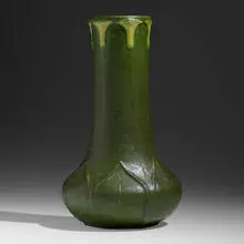 Tall vase with lilies by Ruth Erickson, 1909, glazed earthenware, sold May 2022