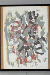 Sans titre (composition grise, noir, rouge, jaune) by Christian Paraschiv, Acrylique au pochoir sur carton, sold Dec 2020