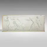 Athlètes panel, model D by René Lalique, c. 1928-30, molded glass, metal frame, sold Feb 2022
