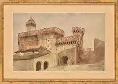 Porte N.D.Castelet, Perpignan 1834 by Adrien Dauzats, Aquarelle cachet de la vente Dauzats, sold Nov 2020