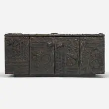 Sculpted Bronze cabinet by Paul Evans, 1970, bronze resin over wood, slate, enameled steel, sold Sep 2019