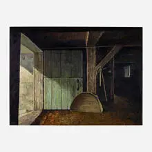 The Open Barn by Eric Sloane, oil on Masonite, sold Nov 2021