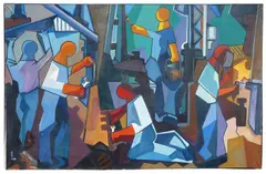 Composition, 1969 by René Roche, Acrylique sur isorel, sold Sep 2017