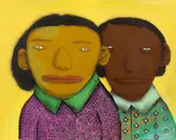 Maria De Seu Pereira & Pereira De Maria Beje by Os Gêmeos, 2012, Technique mixte, acrylique, peinture aérosol et collages de sequins sur panneau, sold Dec 2017