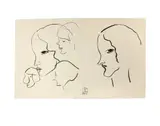 Etudes de têtes de profil by San Yu ou Chang Yu, Encre sur papier, sold Nov 2017