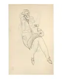 Femme assise au manteau by San Yu ou Chang Yu, Crayon sur papier, sold Nov 2017