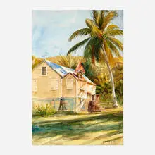 The Lutheran Church, St. John by Andrew Winter, 1939, watercolor on paper, sold Apr 2021