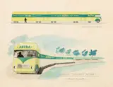Projet pour Astra le train routier, dit aussi «Camion Deplirex by Félix Aublet, 1952, Crayon et gouache sur papier, sold Nov 2017