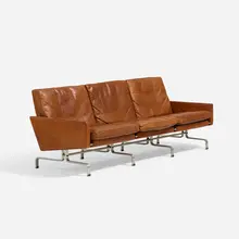 PK 31/3 sofa by Poul Kjaerholm, 1958, leather, matte chrome-plated steel, plastic, sold Oct 2018