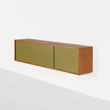 wall-mounted cabinet by Heinrich Roepstorff, c. 1955, teak, lacquered wood, sold Oct 2018