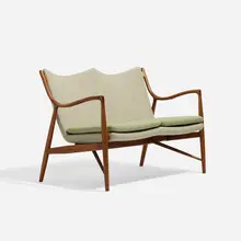 settee, model NV-45 by Finn Juhl, 1945, teak, upholstery, leather, sold Oct 2018