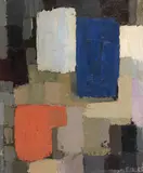 Composition abstraite by Félix Aublet, 1960, Huile sur carton ( pliure dans l'angle inférieur droit), sold Nov 2017