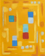 Composition sur fond jaune Circa 1960 by Félix Aublet, Huile sur toile, sold Nov 2017