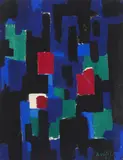 Compositions abstraites by Félix Aublet, 1959, Deux gouaches sur papier crème et gouache sur papier noir (petits trous de punaises aux angles), sold Nov 2017
