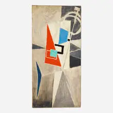 Untitled by Robert Bruce Tague, 1951, oil on canvas stretched on window frame, sold Apr 2021