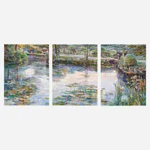 Lily Pond (Triptych) by Lau Chun, oil on canvas, sold Apr 2021