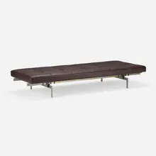 PK 80 daybed by Poul Kjaerholm, 1957, leather, matte chrome-plated steel, lacquered wood, rubber, sold Aug 2018