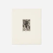 Buck by Tony Fitzpatrick, 1997, etching on paper, sold Aug 2018
