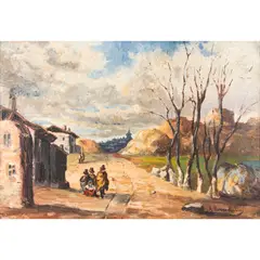 Figures on a Country Lane by Antonio Pérez Rubio, oil on board, sold Oct 2026