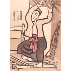 Pounding Rice by Hoàng Tích Chù, 1969, woodblock, sold Oct 2026