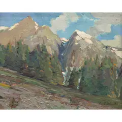 Mountain Peaks by Karl Schmidt, oil on board, sold Oct 2026