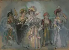 Au bal by Jules Chadel, vers 1936, Gouache et fusain, sold Apr 2017