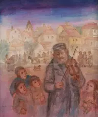Musicien juif by Marek Rudnicki, 1990, Encre sépia et aquarelle, sold Apr 2017