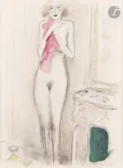 Nu à la serviette rouge by Jean-Pierre Cassigneul, 1987, Crayon noir et aquarelle, sold Oct 2026