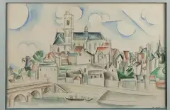 Vieille ville de Clamecy (Nièvre) surplombant la rivière Yonne by André Lhote, 1912, Aquarelle sur traits de mine de plomb, sold Oct 2026