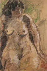 Nu aux lèvres rouges sur fond vert by Pierre Combet-Descombes, Pastel, sold Oct 2026