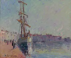 VOILIER DANS LE PORT, FERRIERES LES MARTIGUES - Circa 1913 by Gustave Loiseau, Huile sur toile, sold Apr 2016