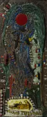 Manau Tupapau by Armand Avril, 2004, Technique mixte, huile, gouache et assemblage d'éléments divers, cartons, bois, fibres vég, sold Oct 2026